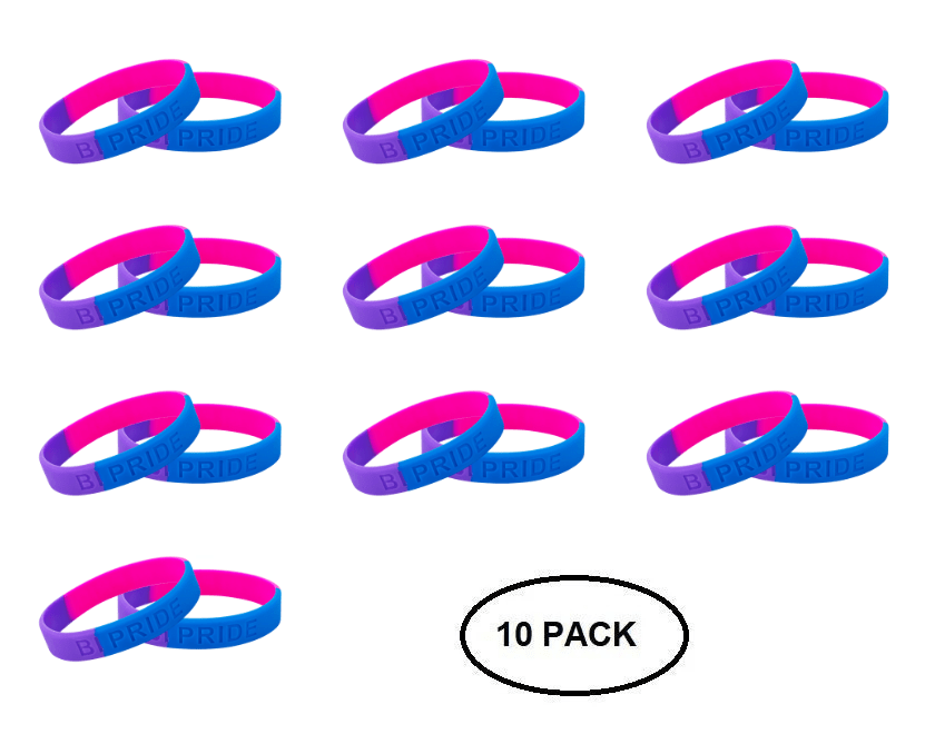 10 Pack Bisexual Flag Colored Silicone Bracelets - The Awareness Company