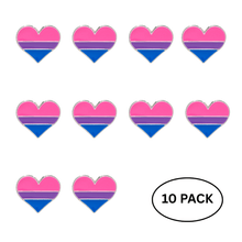 Load image into Gallery viewer, 10 Pack Bisexual Flag Heart Pins - The Awareness Company