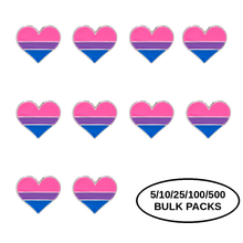 Load image into Gallery viewer, Bulk Pack Bisexual Flag Heart Pins - The Awareness Company