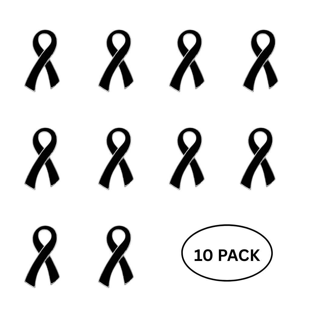 10 Pack Black Ribbon Lapel Pins - The Awareness Company
