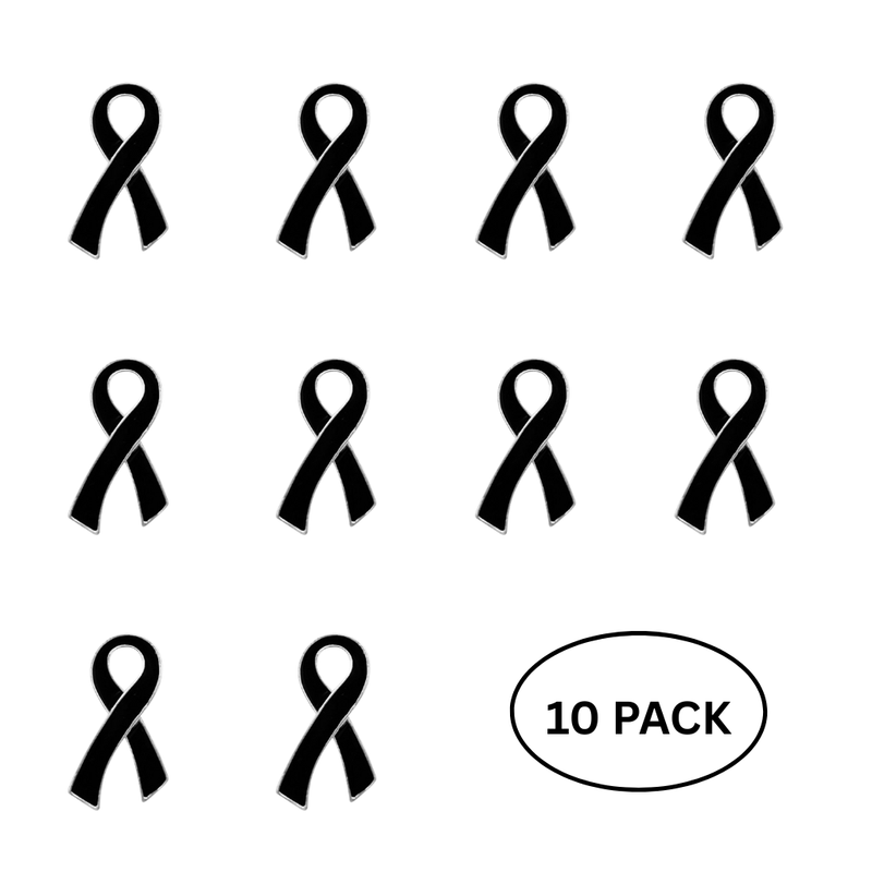 10 Pack Black Ribbon Lapel Pins - The Awareness Company
