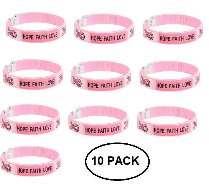 10 Pack Breast Cancer Awareness Bangle Bracelets - The Awareness Company