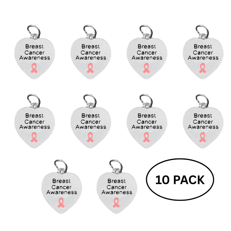 10 Pack Breast Cancer Awareness Heart Charms - The Awareness Company
