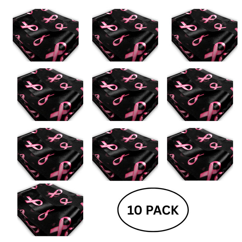 10 Pack Breast Cancer Awareness Ribbon Scarves in Black - The Awareness Company