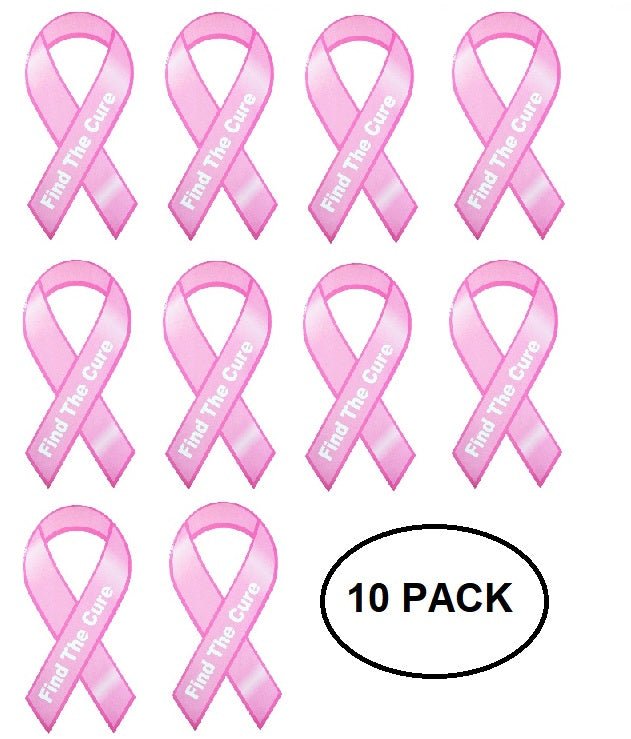 10 Pack Breast Cancer Find The Cure Ribbon Car Magnets - The Awareness Company