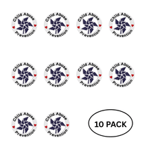 Load image into Gallery viewer, 10 Pack Child Abuse Prevention Blue Pinwheel Pins - The Awareness Company
