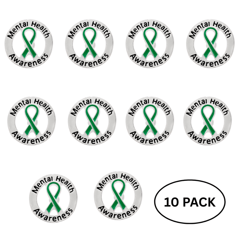 10 Pack Circle Mental Health Awareness Ribbon Pins - The Awareness Company