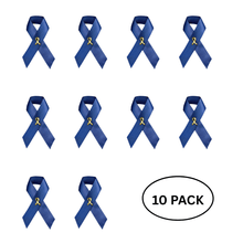 Load image into Gallery viewer, 10 Pack Dark Blue Satin Ribbon Awareness Pins - The Awareness Company
