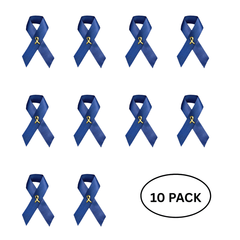 10 Pack Dark Blue Satin Ribbon Awareness Pins - The Awareness Company