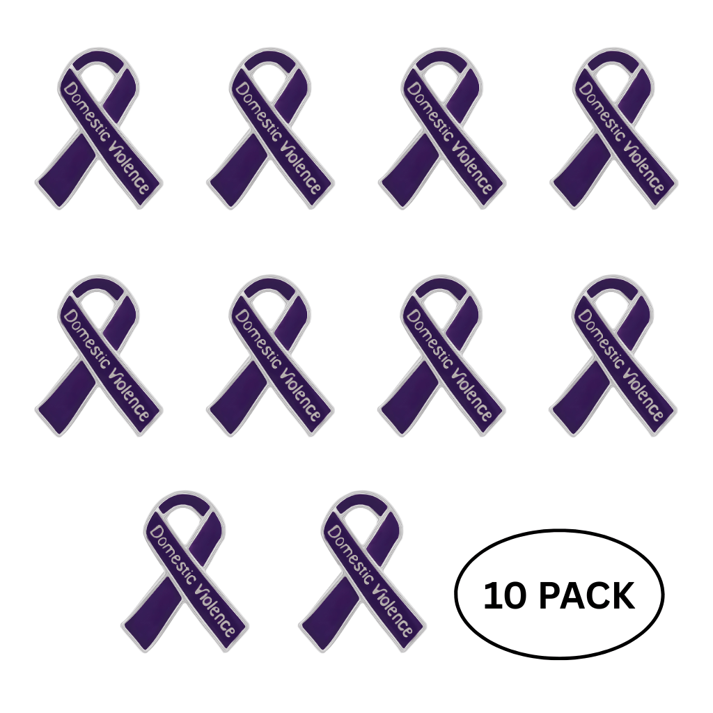 10 Pack Domestic Violence Awareness Ribbon Pins - The Awareness Company