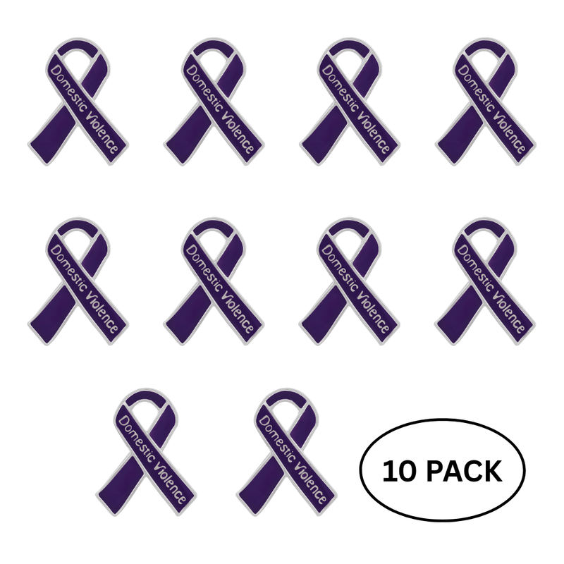 10 Pack Domestic Violence Awareness Ribbon Pins - The Awareness Company