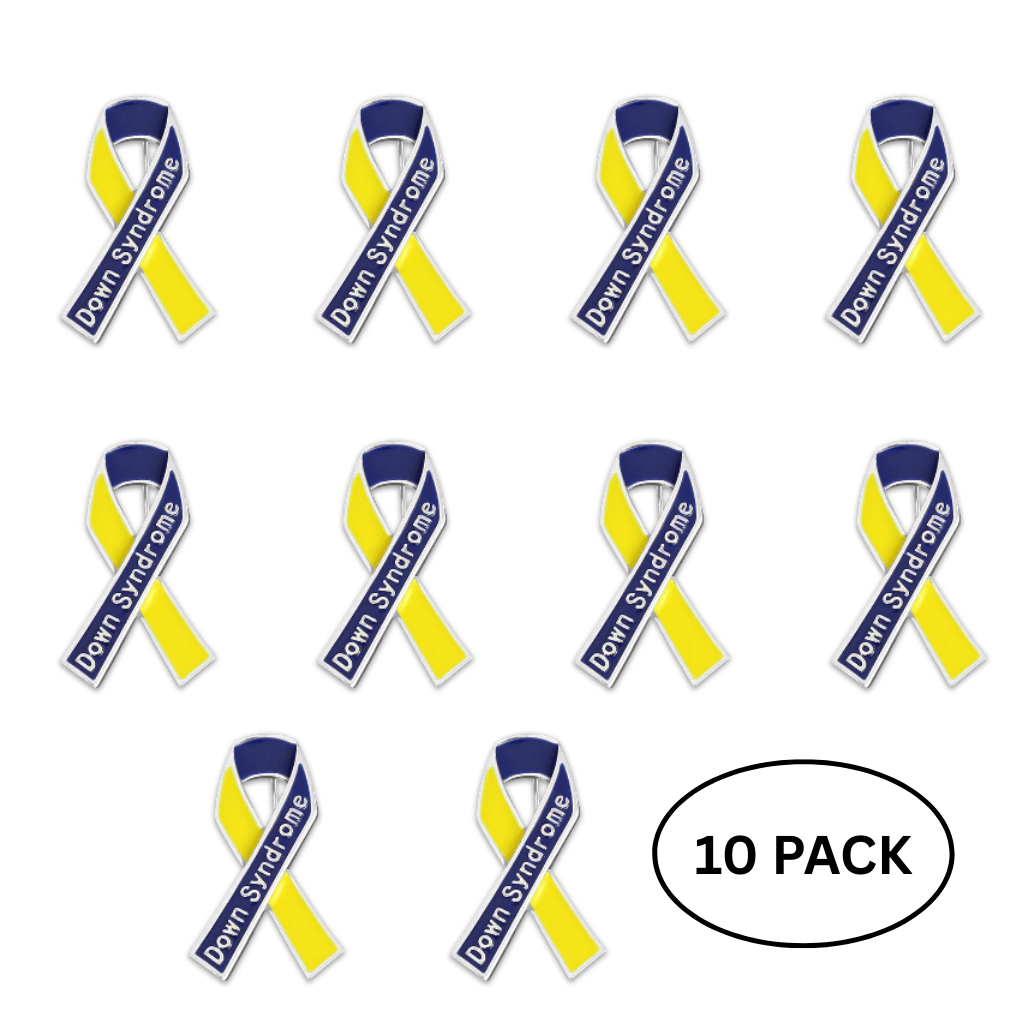 10 Pack Down Syndrome Ribbon Pins - The Awareness Company