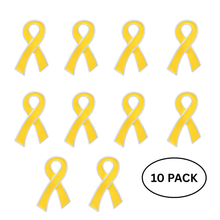Load image into Gallery viewer, 10 Pack Gold Childhood Cancer Ribbon Pins - The Awareness Company