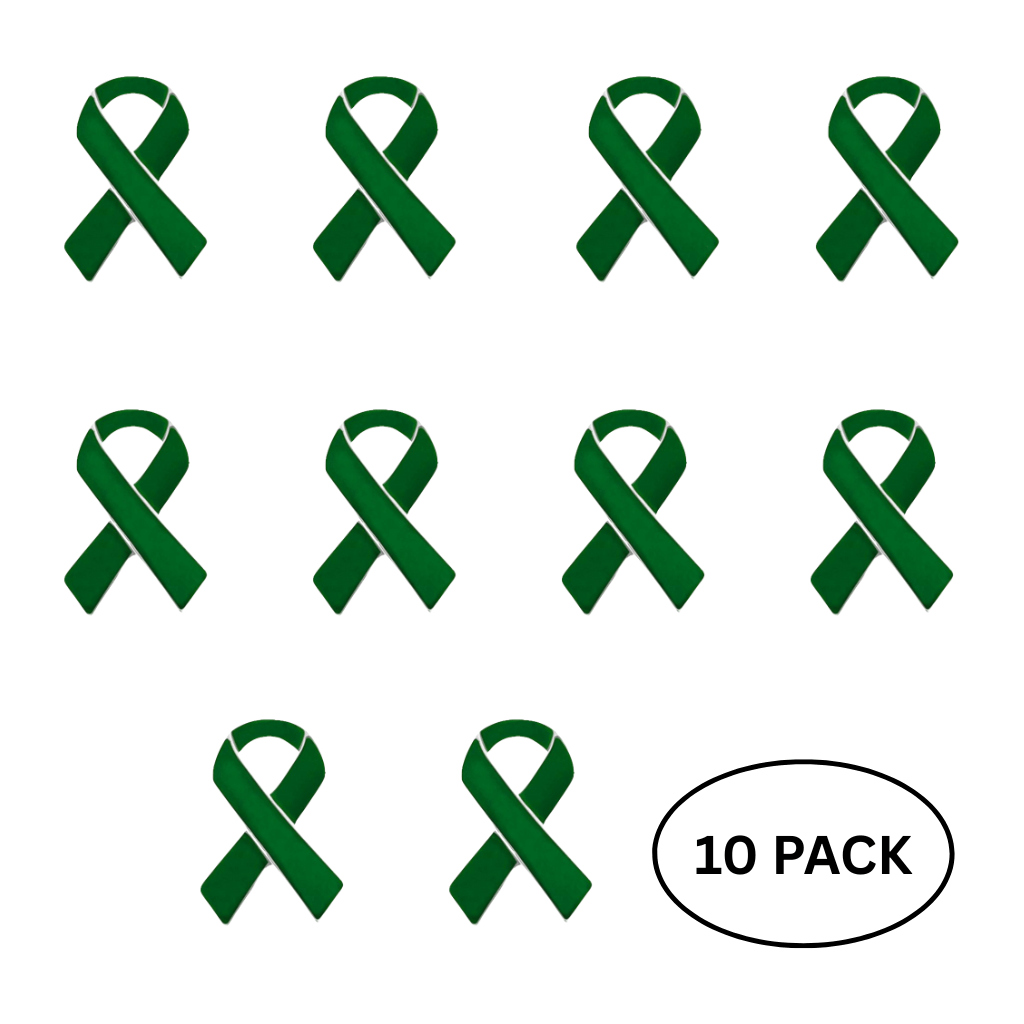 10 Pack Green Ribbon Awareness Pins - The Awareness Company