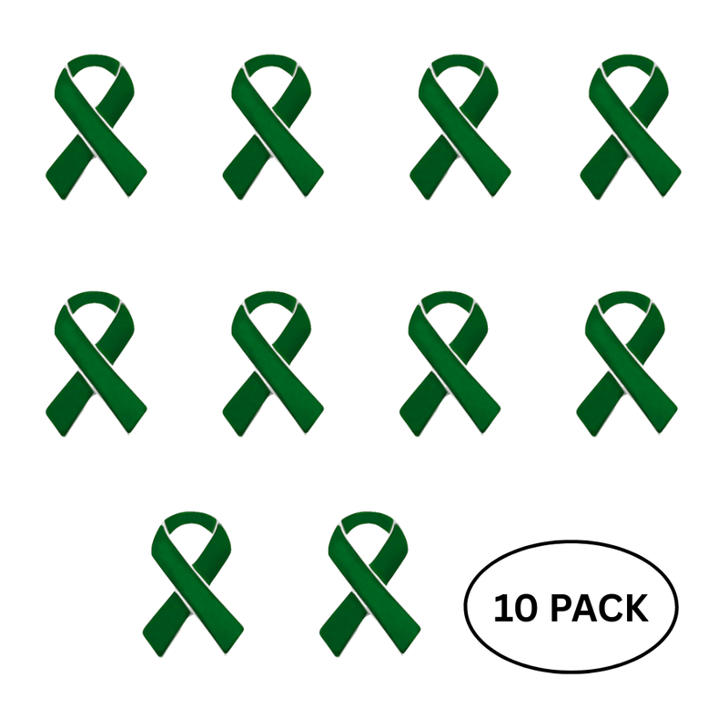 10 Pack Green Ribbon Awareness Pins - The Awareness Company