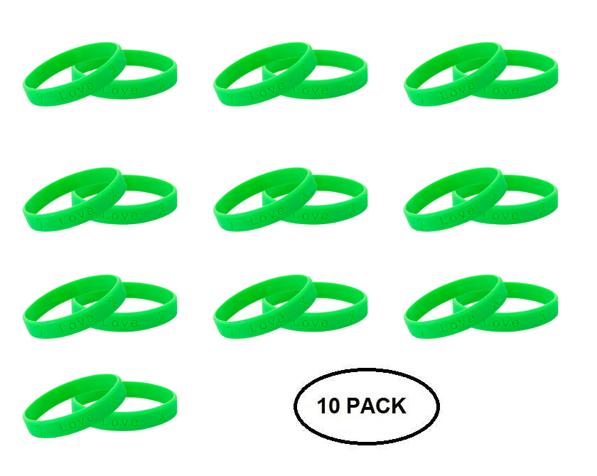 10 Pack Green Silicone Bracelets - The Awareness Company