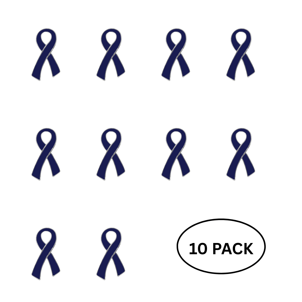 10 Pack Large Dark Blue Ribbon Pins - The Awareness Company