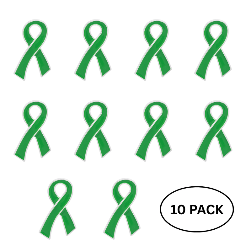 10 Pack Large Flat Green Ribbon Pins - The Awareness Company
