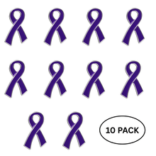 Load image into Gallery viewer, 10 Pack Large Flat Purple Ribbon Pins - The Awareness Company