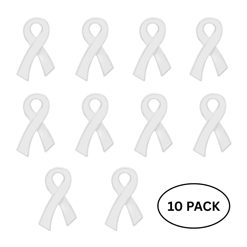 10 Pack Large Flat White Ribbon Pins - The Awareness Company
