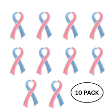 Load image into Gallery viewer, 10 Pack Large Pink &amp; Blue Ribbon Pins for Infant Death, SIDS, Miscarriage, Male Breast Cancer - The Awareness Company