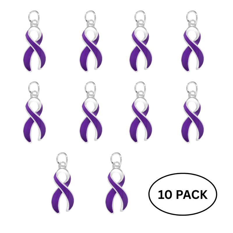 10 Pack Large Purple Ribbon Charms - The Awareness Company