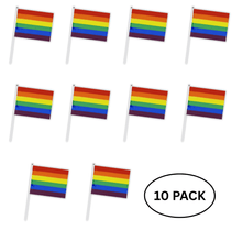 Load image into Gallery viewer, 10 Pack Large Rainbow Flags on a Stick - The Awareness Company