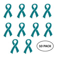 Load image into Gallery viewer, 10 Pack Large Teal Ribbon Awareness Pins - The Awareness Company