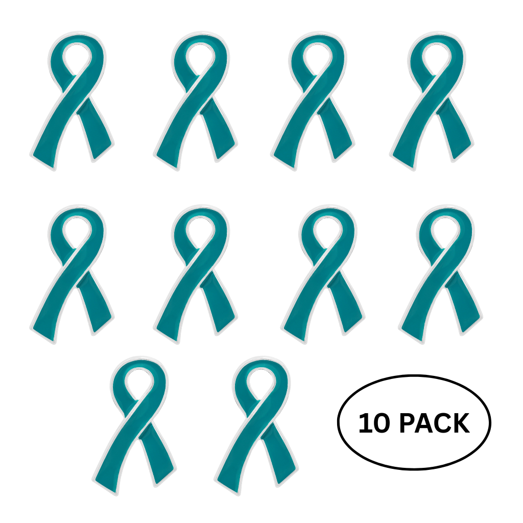 10 Pack Large Teal Ribbon Awareness Pins - The Awareness Company