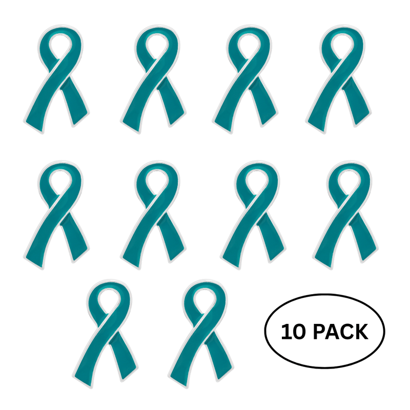 10 Pack Large Teal Ribbon Awareness Pins - The Awareness Company