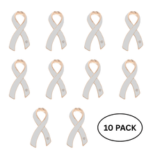 Load image into Gallery viewer, 10 Pack Large White Ribbon Awareness Pins - The Awareness Company