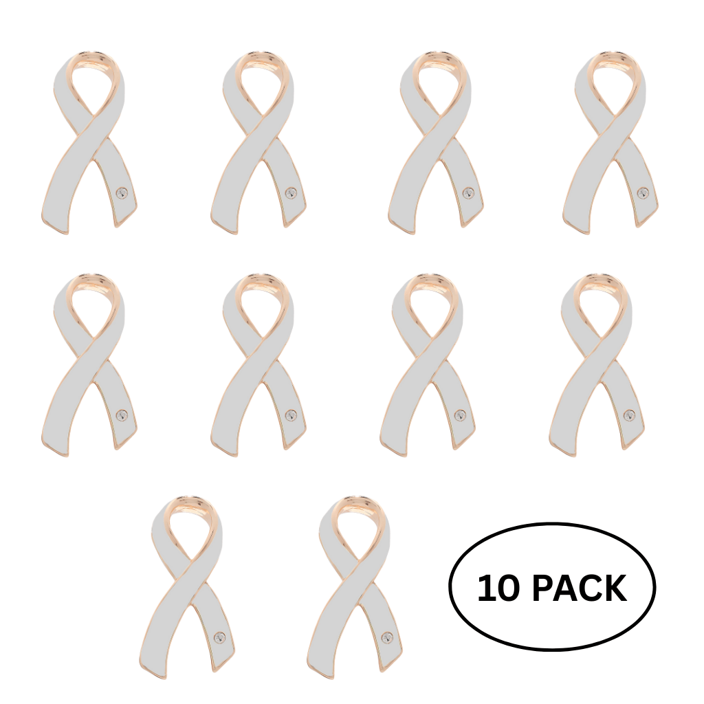 10 Pack Large White Ribbon Awareness Pins - The Awareness Company