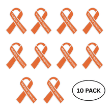 Load image into Gallery viewer, 10 Pack of Multiple Sclerosis Awareness Orange Ribbon Pins - The Awareness Company
