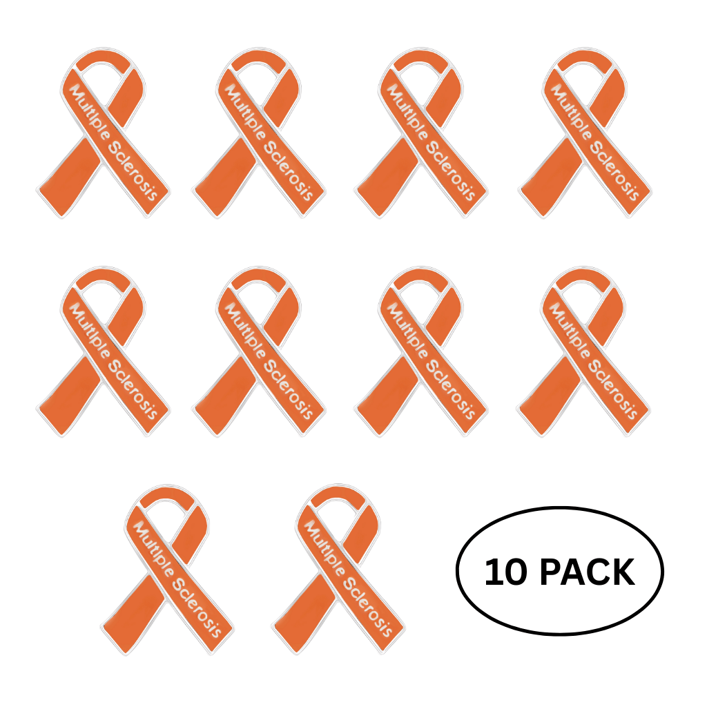 10 Pack of Multiple Sclerosis Awareness Orange Ribbon Pins - The Awareness Company