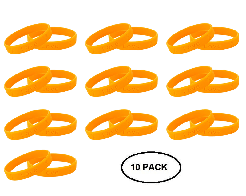 10 Pack of Orange Silicone Bracelets for Leukemia, Multiple Sclerosis, Kidney Cancer - The Awareness Company