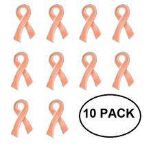 Load image into Gallery viewer, 10 Pack of Peach Ribbon Awareness Pins for Uterine, Endometrial Cancer - The Awareness Company