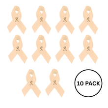 Load image into Gallery viewer, 10 Pack of Peach Ribbon Satin Pins for Uterine Cancer, Endometrial Cancer - The Awareness Company