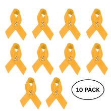Load image into Gallery viewer, 10 Pack of Satin Gold Ribbon Awareness Pins - The Awareness Company