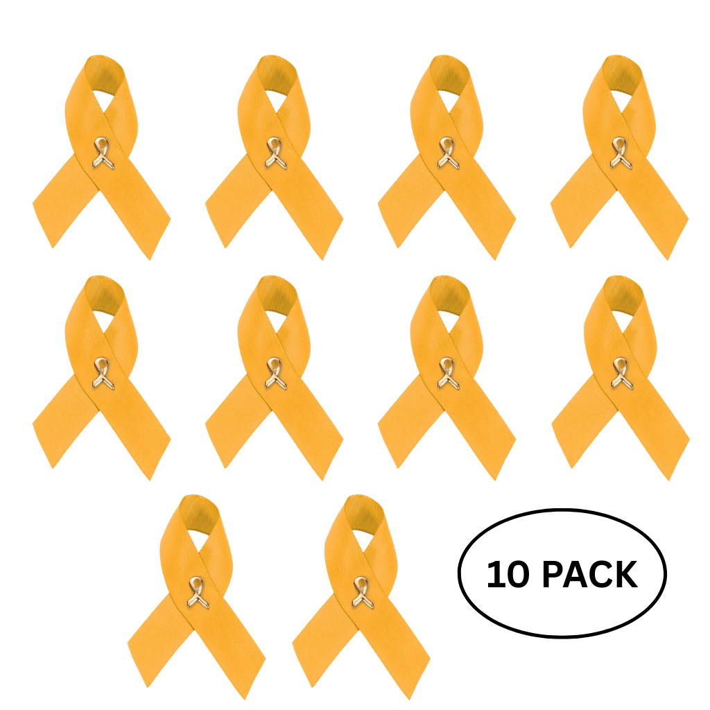 10 Pack of Satin Gold Ribbon Awareness Pins - The Awareness Company