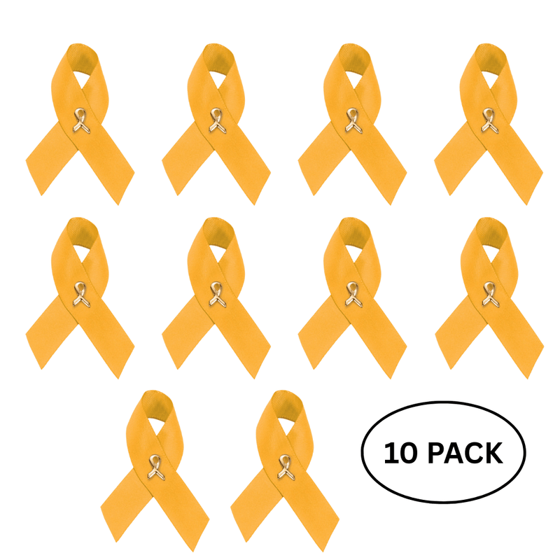 10 Pack of Satin Gold Ribbon Awareness Pins - The Awareness Company