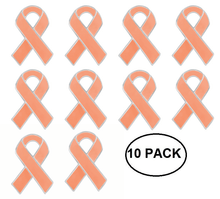 Load image into Gallery viewer, 10 Pack Peach Ribbon Awareness Pins - The Awareness Company