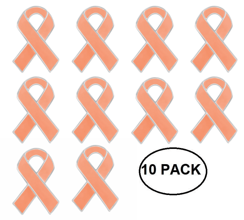 10 Pack Peach Ribbon Awareness Pins - The Awareness Company