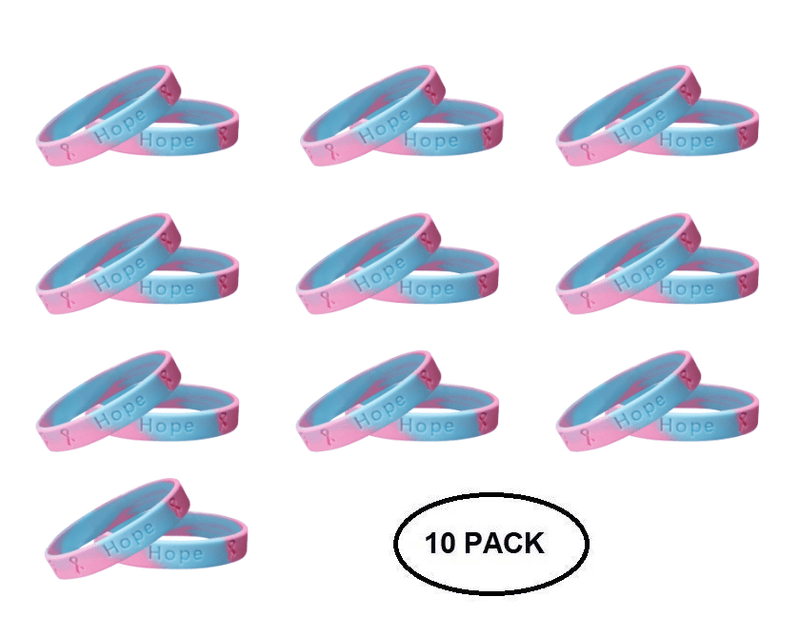 10 Pack Pink & Blue Silicone Bracelets for SIDS, Infant Death, Male Breast Cancer - The Awareness Company