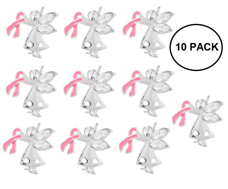 10 Pack Pink Ribbon Angel Pins - The Awareness Company
