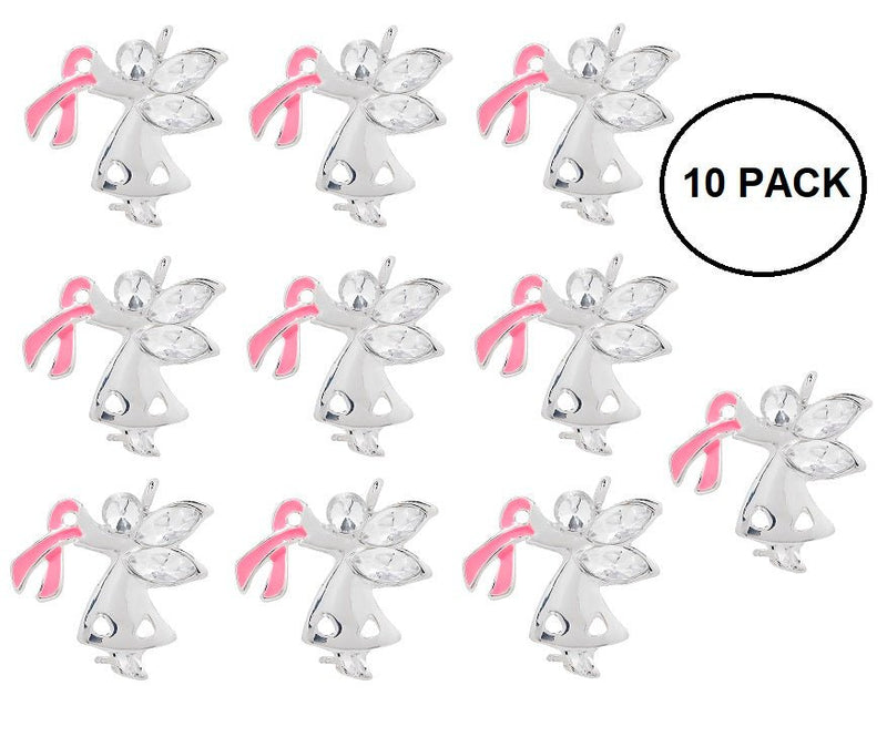 10 Pack Pink Ribbon Angel Pins - The Awareness Company