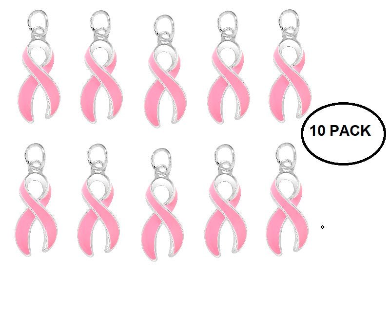 10 Pack Pink Ribbon Breast Cancer Awareness Charms - The Awareness Company