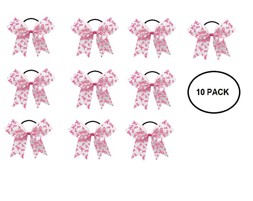10 Pack Pink Ribbon Hair Bows - The Awareness Company