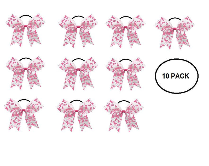 10 Pack Pink Ribbon Hair Bows - The Awareness Company