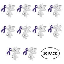Load image into Gallery viewer, 10 Pack Purple Ribbon Angel By My Side Pins - The Awareness Company