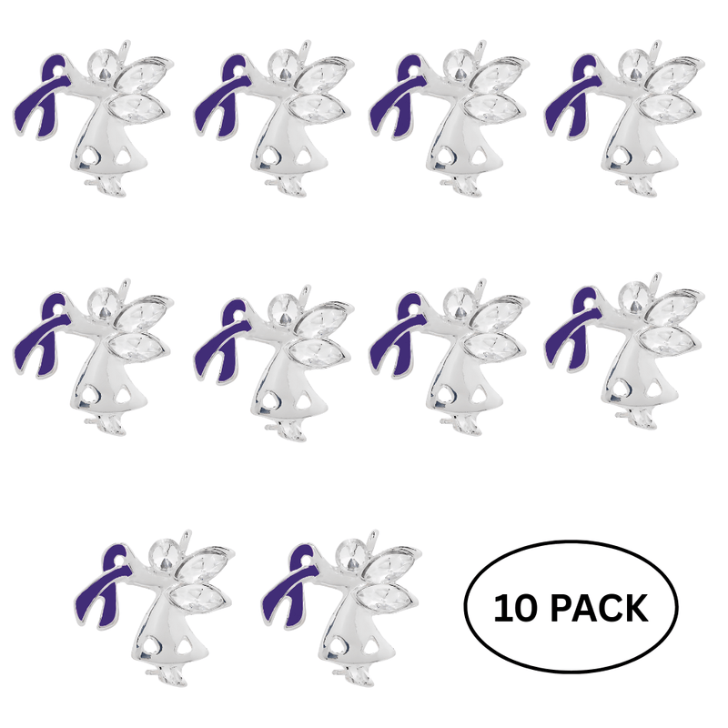 10 Pack Purple Ribbon Angel By My Side Pins - The Awareness Company